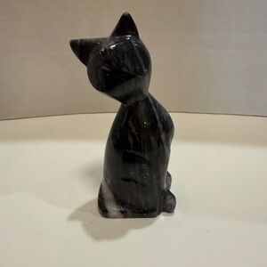 Elegant 4” Black Carved Marble Cat Figurine sculpture